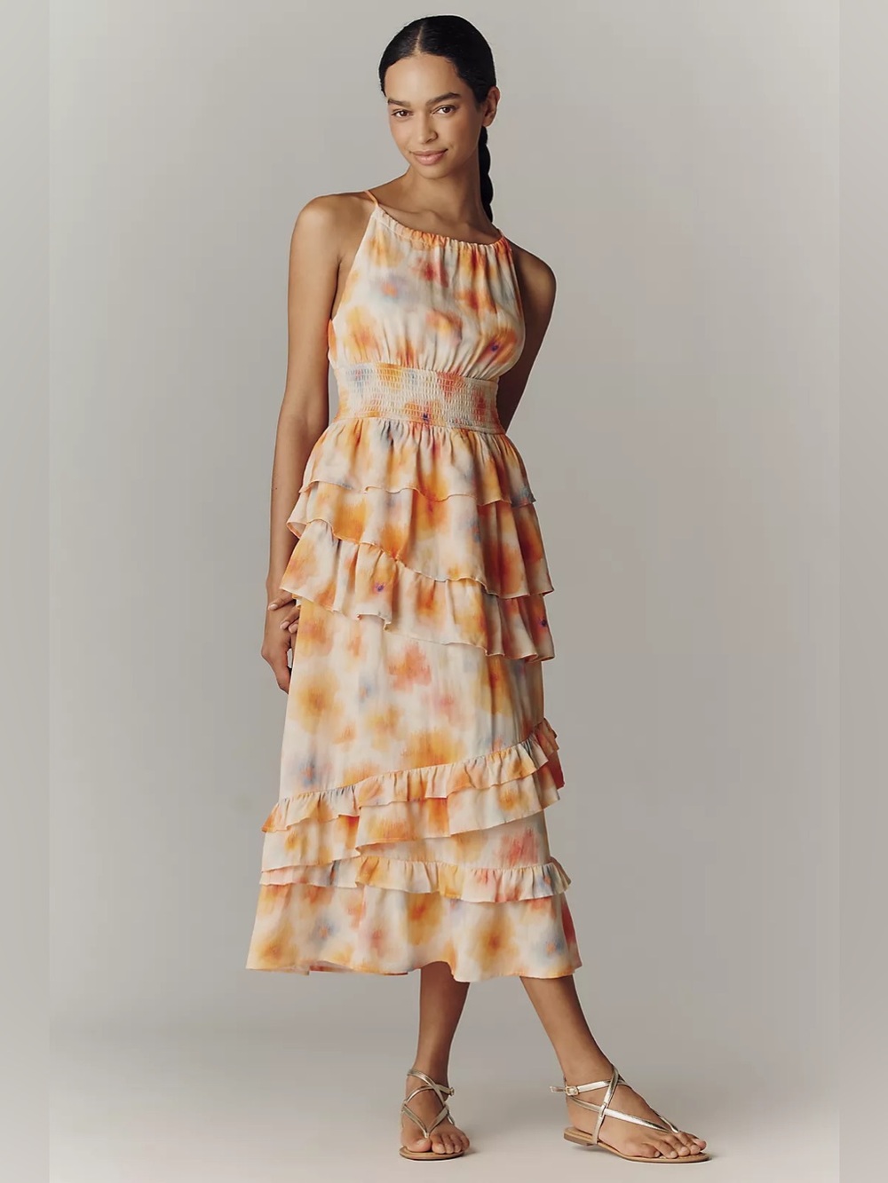 Anthropologie Tiered Ruffle Halter Midi Dress